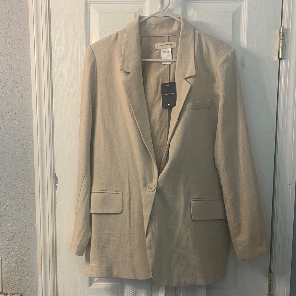 Vince Beige Linen-Blend Single Button Blazer